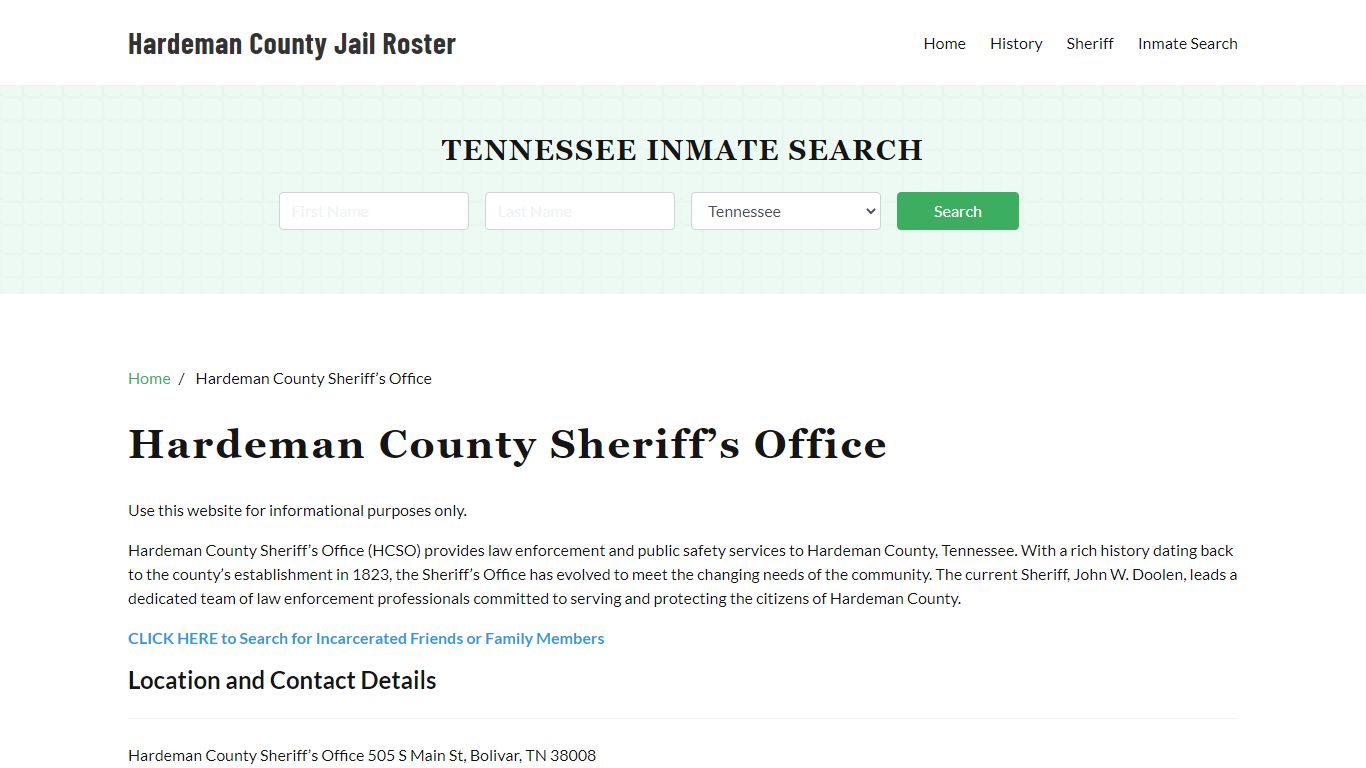 Hardeman County Sheriff Office, TN, Arrest Warrants Search